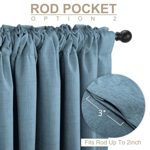 Image of Faux Linen Total Blackout Curtains for Bedroom 90 Inches Long, Stone Blue