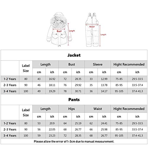 Baby Hooded Down Jacket Ski Bib Trousers Kids Snowsuit 2 Piece Ski Coat Pants Winter Outfits Set, 2-3 Years Pink