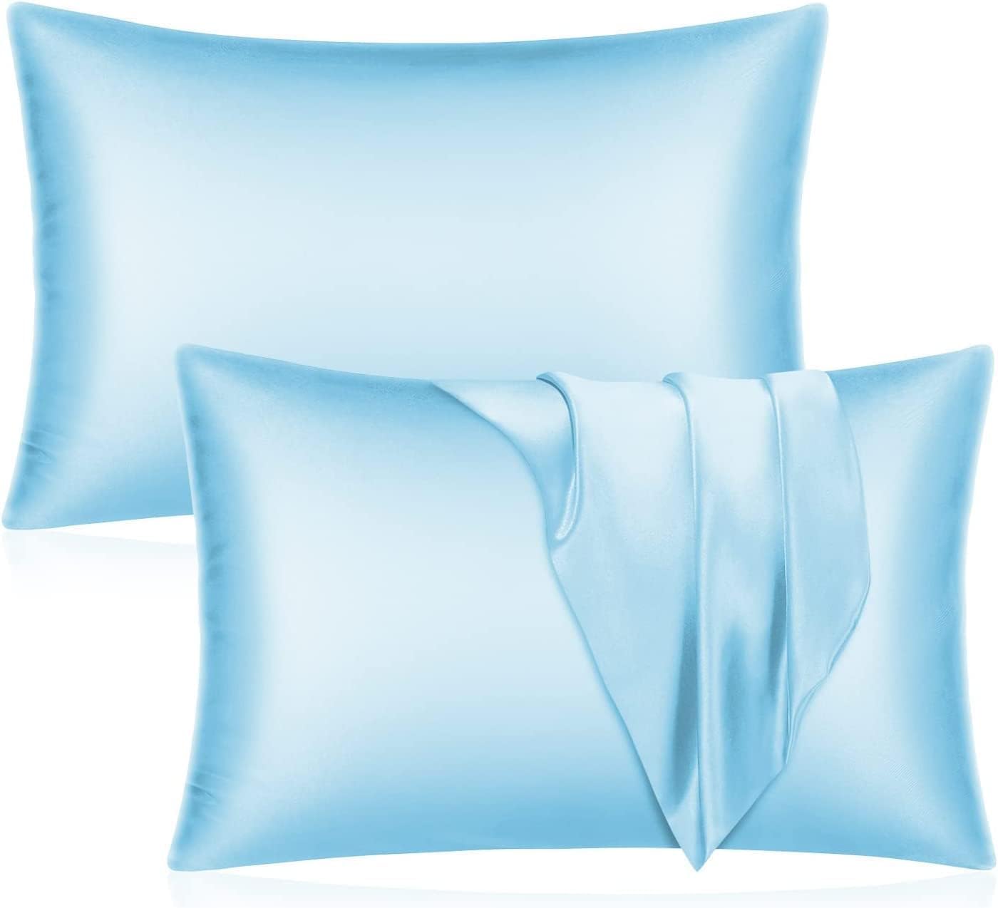 Sanoor Mulberry Satin Silk Pillowcase for Hair and Skin - Soft Breathable Smooth Both Sided Silk Pillow Cover Pair - Standard Size 50x75cm, 2pc (Sky Blue)