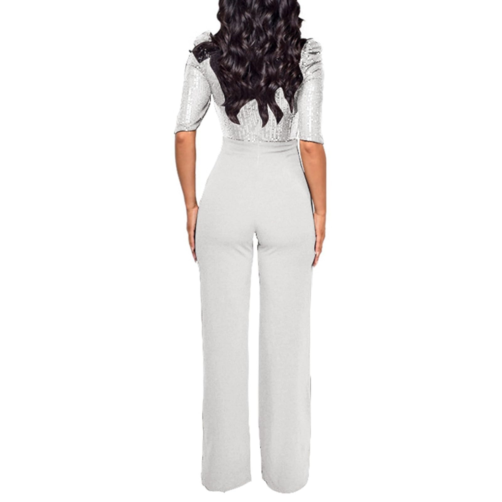 Tuta Intera Elegante, Tute Donna Eleganti casual a maniche corte paillettes e pantaloni lunghi dritti