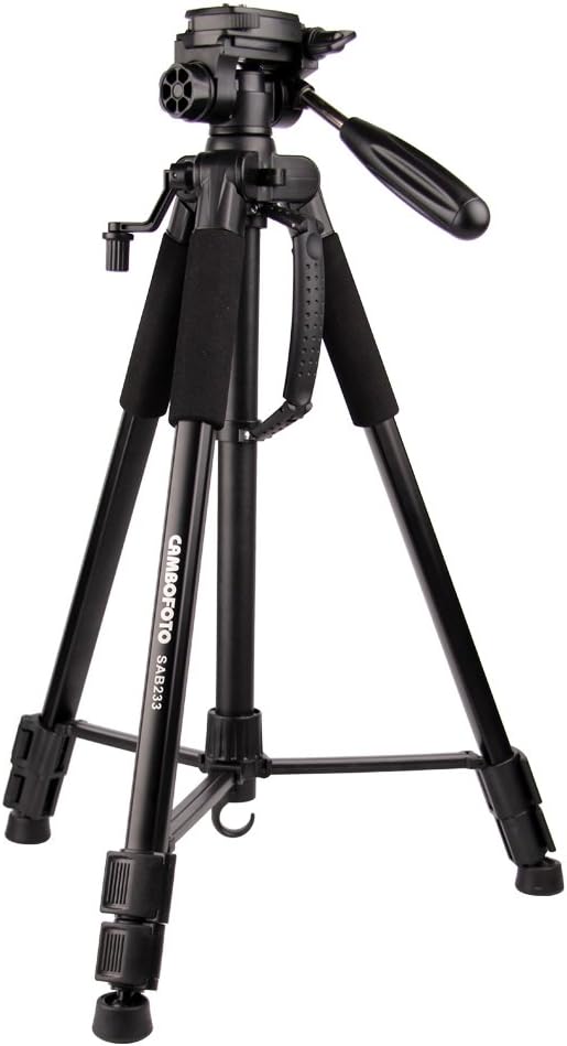 CAMBOFOTO62'' Lightweight Travel Tripod for Camera with built in Spirit Level and 3-Way Panhead Tilt Motion for SLR/DSLR Canon Nikon Sony Olympus etc