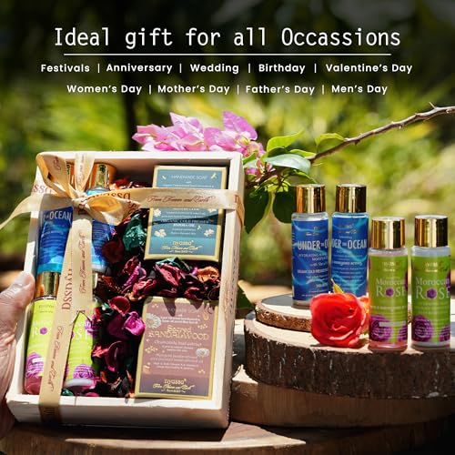 Image of Nyassa Luxury Scented Serenity Wooden Gift Box Gift Set Pack of 6 | Shower Gel, Hand & Body Moisturizer & Handmade Soap | Raksha Bandhan Gift Hamper for Brother, Sister & Family | 100% Vegan