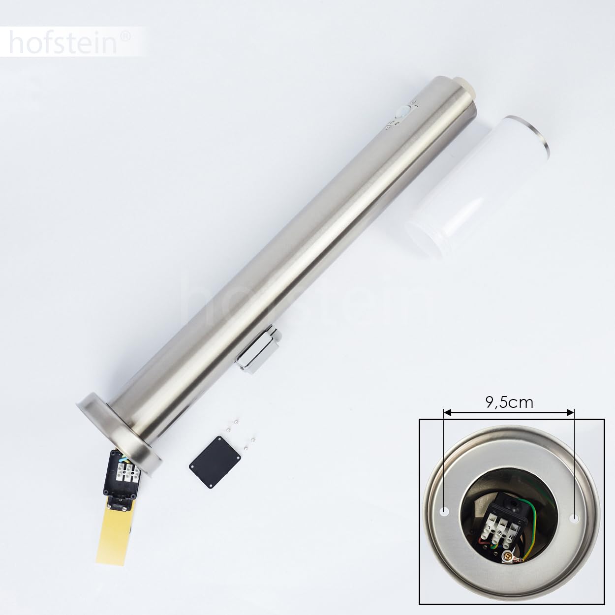 HOFSTEIN Caserta lampa zewnętrzna z czujnikiem ruchu, nowoczesna lampa cokołowa z metalu/tworzywa sztucznego w kolorze niklu/bieli, lampa ścieżkowa 80 cm, lampa ogrodowa, E27, oświetlenie ogrodowe