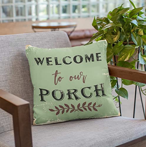 Decopow Welcome To Our Porch Decorative Throw Pillow Cover,Porch Decor Cover 18X18 Inches Cover Only (Vintage Green) #TOP1