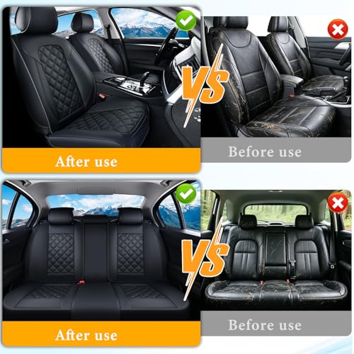 Image of Leather Seat Covers Full Set Universal Fit for Honda Civic Accord CRV Toyota Camry Prius Rav4 Corolla Kia Lexus Nissan Mazda Jeep Cherokee and Most Cars, Waterproof Car Seat Cover Seat Protector Black
