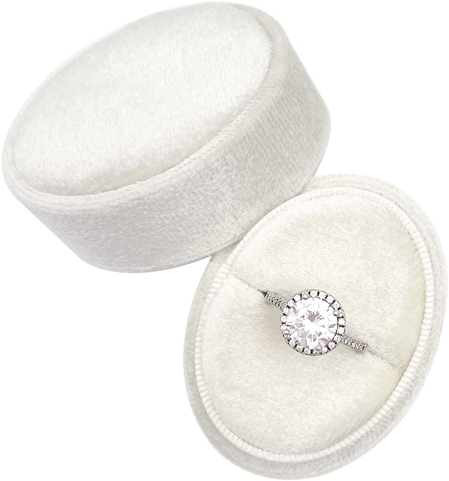 Beatilog Oval Velvet Ring Box - Premium Wedding Ring Box Vintage Handmade Rings Holder Storage for Proposal, Engagement, Christmas, Ceremony (Ivory)