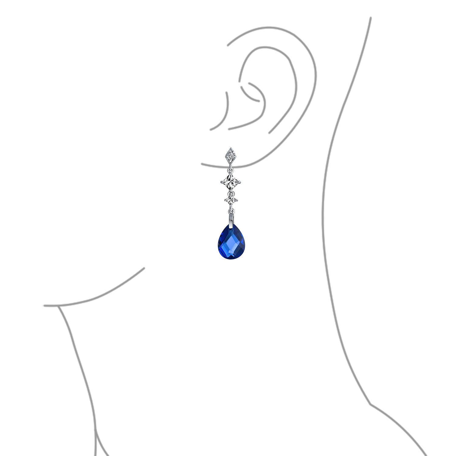 Pendientes de Araña en Forma de Pera con Facetas Briolette de Circonita Cúbica CZ para Mujer en Plata de Ley con Piedra Preciosa Simulada
