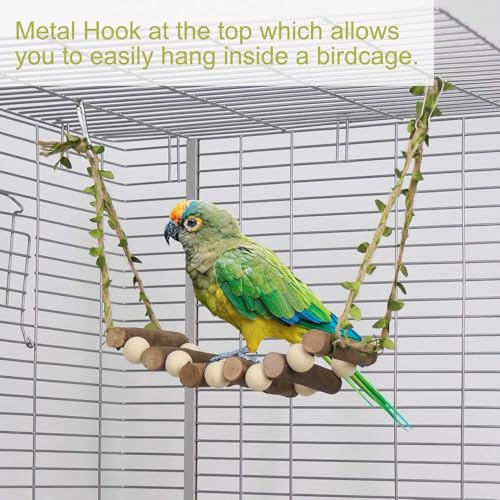 Image of Natural Wooden Bird Swings, Bird hammocks, Standing Chewing Toys, Suitable for budgerigars, Long-Tailed Parrots, Conures, Parrots, starlings, Love Birds, and Finches