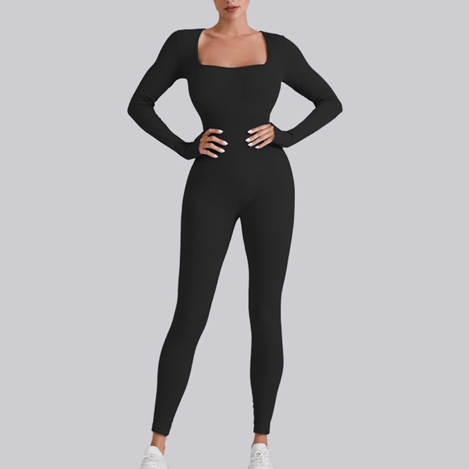 Generisch Mono de yoga de manga larga para mujer, pantalones de entrenamiento acanalados