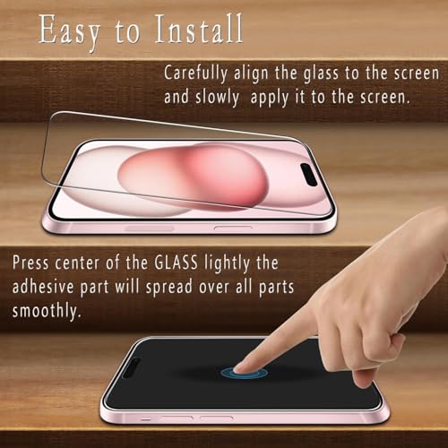 Image of vizer Military-Grade Tempered Glass Screen Protector for iPhone 15 (6.1 Inch) | 9H Hardness Gorilla Protection, HD Crystal Clear, Anti-Fingerprint, Bubble-Free Easy Installation