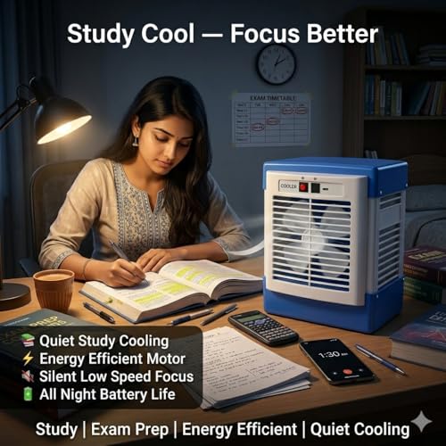 Image of Portable USB Rechargeable Personal Cooling Fan with Dual Speed Settings, Compact Tabletop Air Circulator for Home, Office, Study Desk and Travel