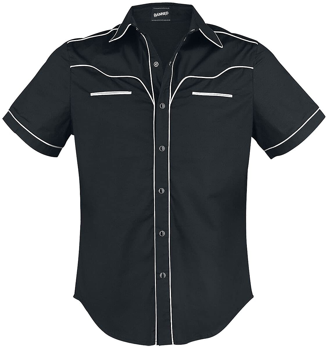 Plain Trim Hombre Camisa Manga Corta Negro/Rojo Regular