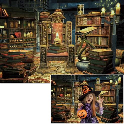 DASHAN 7x5ft Wizard Backdrop Magic Bookshelf Backdrop Halloween Bookcase Background