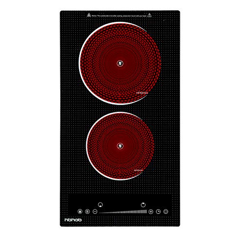Electric Cooktop,Hbhob 2 Burner Cooktop Stove Top 12 Inch Built In Countertop, Radiant Glass Cooktop Infrared Cooker,Sensor Touch Control 9 Heating Level, Timer, Kid Safety Lock, Wiring Black #TOP15