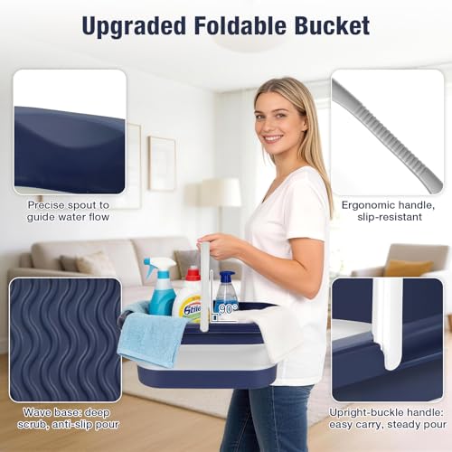 Collapsible Mop Bucket with Handle Portable Silicone Square Wash Bucket for Car Washing Laundry Storage Cleaning Camping Fishing,Space-Saving Plastic Bucket Single Pack - Image 5