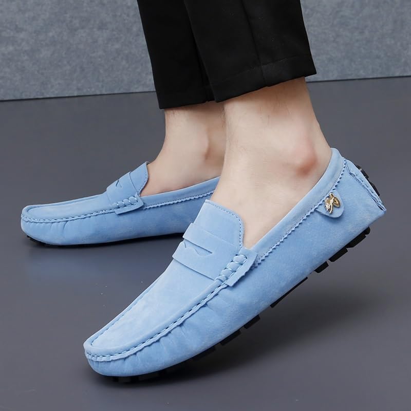Mens Loafers Round Toe Suede Vamp Penny Driving Loafers Flexible Anti-Slip Flat Heel Wedding Fashion Slip-on