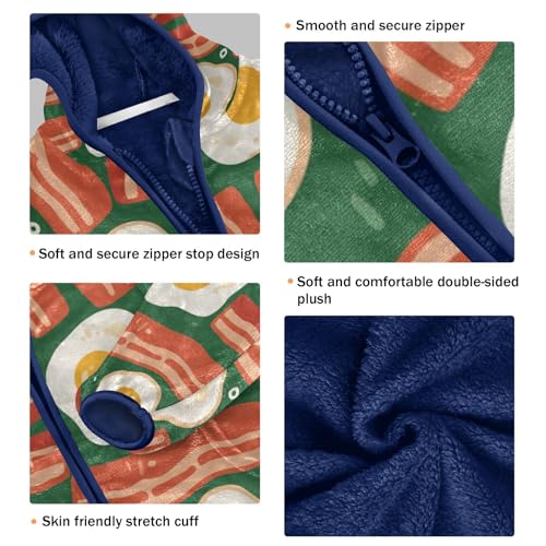 Bacon and Eggs Pattern Print Toddler Fleece Jacket Girl Boys Hooded Fleece Jacket Coat Warm Outwear Zip-up 3-10T3