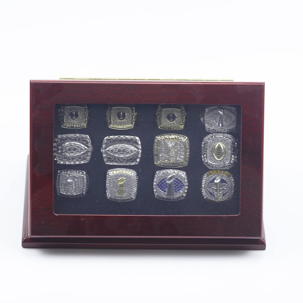 12PCS Fantasy Football Ringe 2011 bis 2022 Championship Rings Collection FFL Championship Trophy Gift Box Ring Display Box
