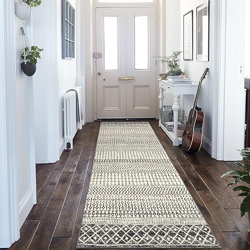 Nailttos Moroccan Hallway Runner Rug, 2x8 Ultra Soft Runner Rugs with Rubber Backing Non Slip, Washable Bathroom Runner Rug Distressed Floor Carpet Runner for Entryway Kitchen Bedroom Laundry Room