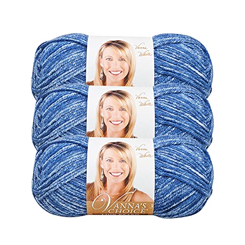 Image of Lion Brand Yarn, Vanna's Choice Crochet Yarn, Denim Mist, Blue, 3 Pack | Everyday Basic Worsted Weight Acrylic Knit & Crochet Fiber for Blankets, Bags, Sweaters, Hats, Scarves