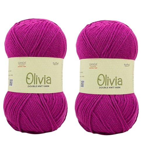Image of Ganga Acrowools Acrylic Olivia, Double Knit Yarn. Hand Knitting and Crochet Yarn. Oekotex Class 1 Certified. Pack of 2 Balls - 100Gms Each. Shade No - Olv025, Magenta
