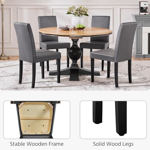 Image of Yaheetech Dining Chairs Set of 2 Faux Leather Modern Dining Room Chairs with Rubberwood Legs and Padded Seat for Kitchen /Living Room /Restaurant, Dark Gray