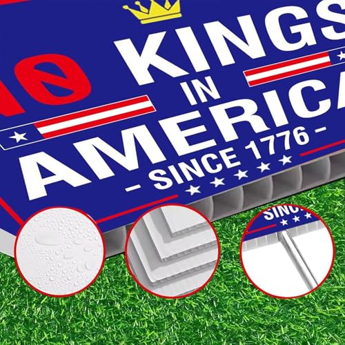 No Kings In America Yard Sign - Resist Hate Lawn Sign Save Democracy Double Sided Corrugated Plastic Outdoor Lawn Garden Sign with Metal H Stake 18\"x12\" (Blue) - Thumbnail 5