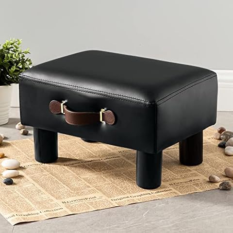 LUE BONA Black PU Leather Foot Stool Cover