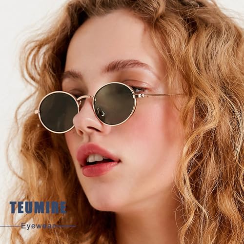 Image of Retro Oval Sunglasses for Women Men Trendy Gold Sun Glasses Vintage Metal Frame Shades