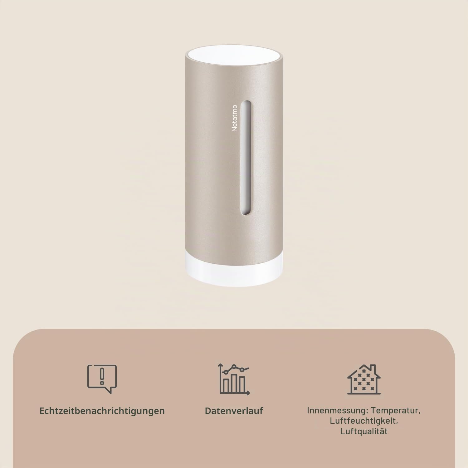 Netatmo Zusätzliches Smartes Innenmodul für Netatmo Wetterstation, Überwachung von Temperatur, Luftfeuchtigkeit und Luftqualität (CO2), NIM-S-WW, Zubehör, Sand