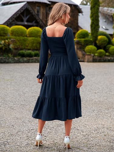 Image of Simplee Womens Long Sleeve Maxi Dress Casual Square Neck Smocked Flowy Fall Wedding Guest Dresses