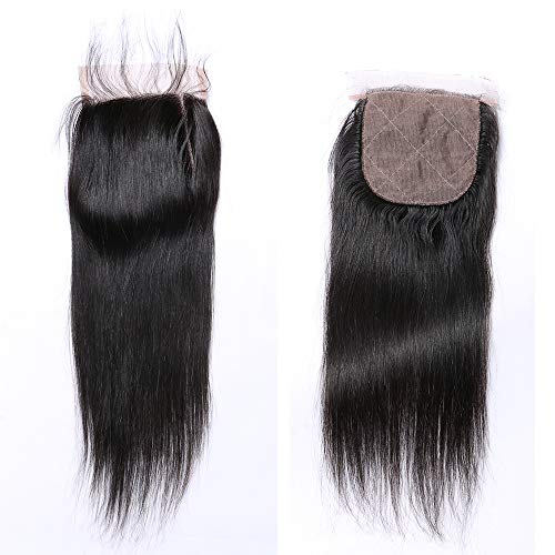 Derun Hair Silk Base Closure Brazilian Hair 4X4" Straight Hidden Knots Free Part Human Hair Silk Closure Natural Color 12"