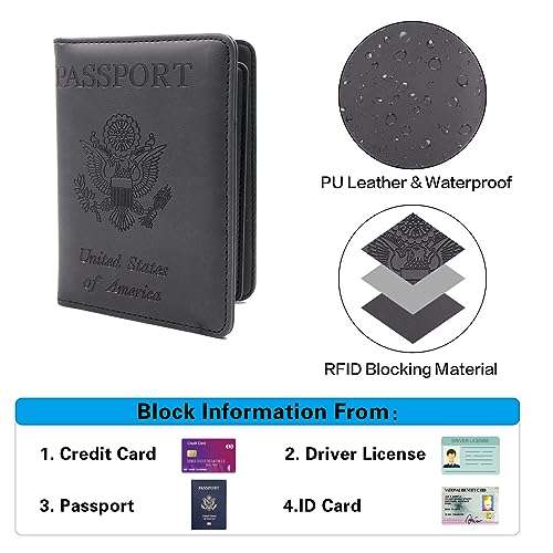 Image of Melsbrinna Rfid Passport Holder for Travel women /Men, Cute Passport Wallet Rfid Blocking Card Slots, Rfid Passport Cover /CaseTravel Wallet, Passport Book Holder (1, Black3)