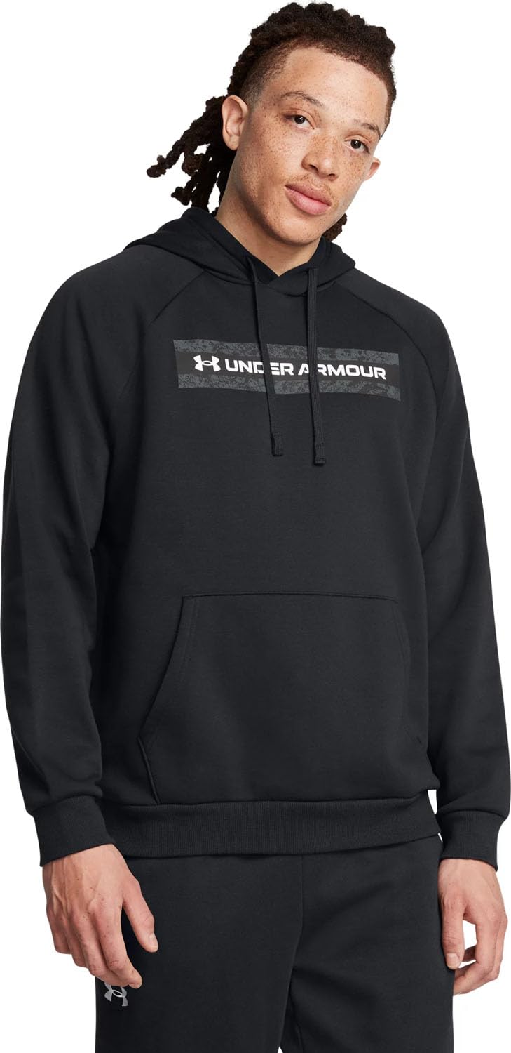 Under Armour - Mens Rival Camo Cheststripe Hoodie, Color Black (001), Size: XXX-Large