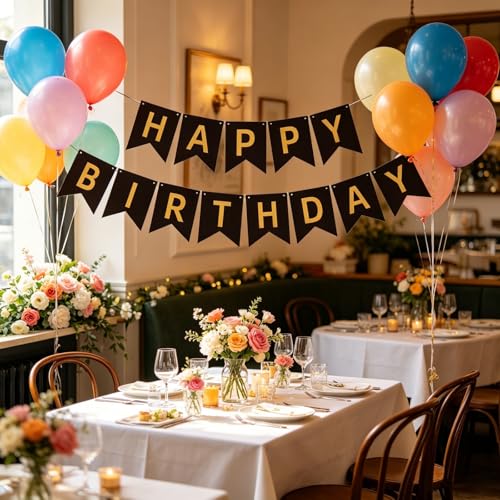 Image of Happy Birthday Banner Birthday Party Supplies (Black Gold)
