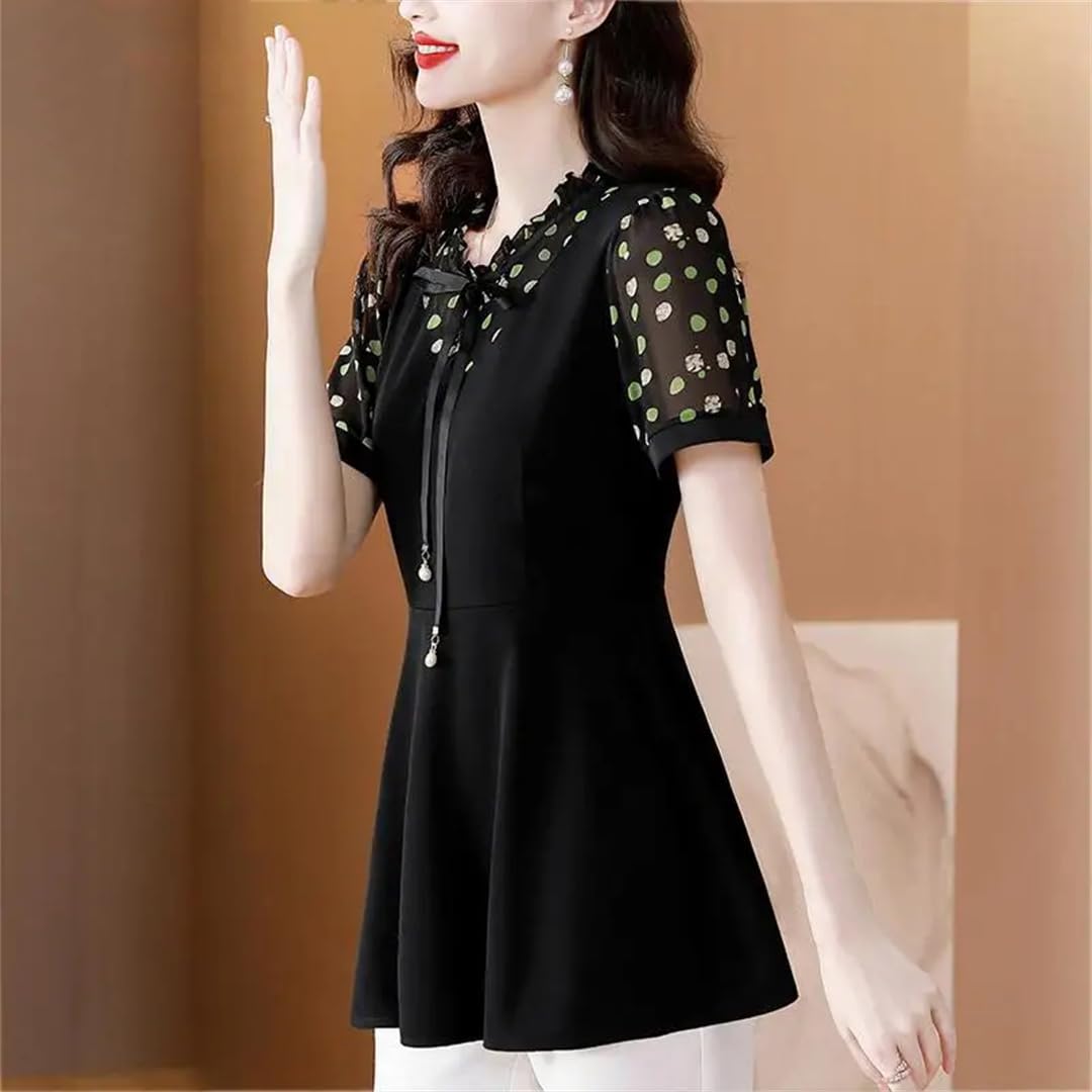 Camicette da donna a maniche corte con volant casual retrò tunica peplo estate fiocco top camicette