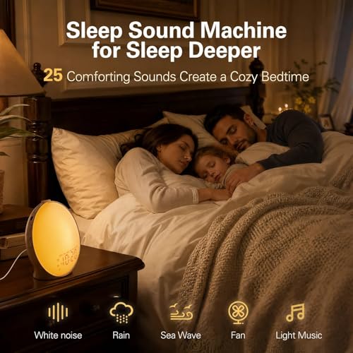 Image of JALL Full-Screen Wake Up Light Sunrise Alarm Clocks for Bedrooms, White Noise Machine for Heavy Sleepers & Kids, 25 Natural Sounds, Dual Alarms, FM Radio, 17 Dimmable Colors, Bluetooth Speaker