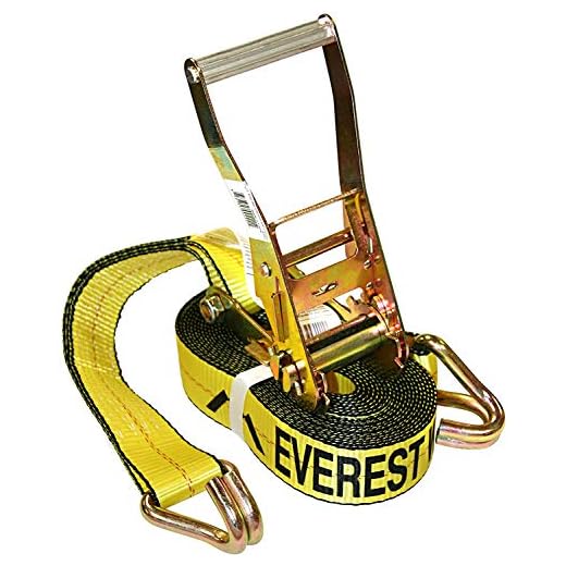 Everest Premium Ratchet Tie Down – 1 PK – 2 IN – 27 FT – 3333 LBS Working Load – 10000 LBS Break Strength – Double J Hook – Cargo Straps Perfect for Moving Appliances, Lawn Equipment and Motorcycles