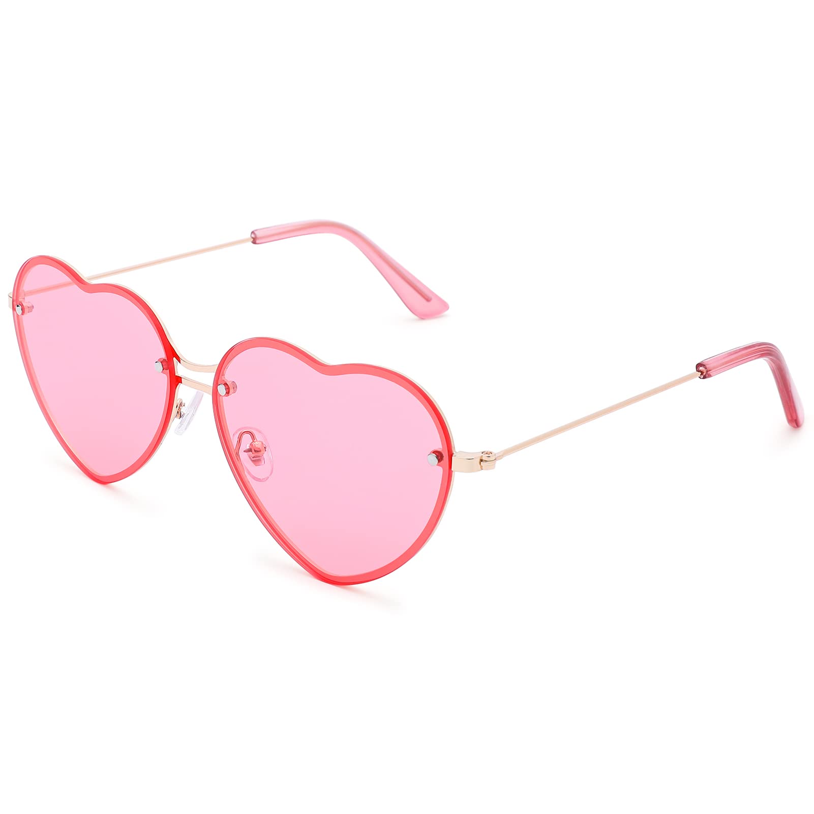SCVGVER Heart Shaped Sunglasses for Women Fashion Rimless Metal Frame Love Glasses