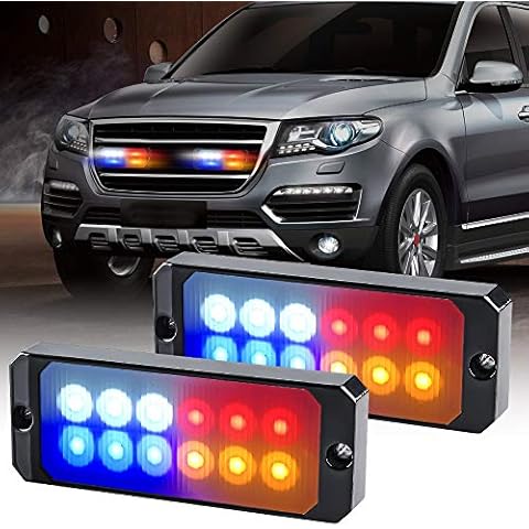 Yifengshun Light Guide 12 LED Square Red&Amber&White&Blue Emergency Strobe Lights, Surface Mount High Power 36W Warning Hazard Flashing Strobe Light Bar for Police Cars, Car,ATVs, Truck 12-24V (2Pcs) Cover
