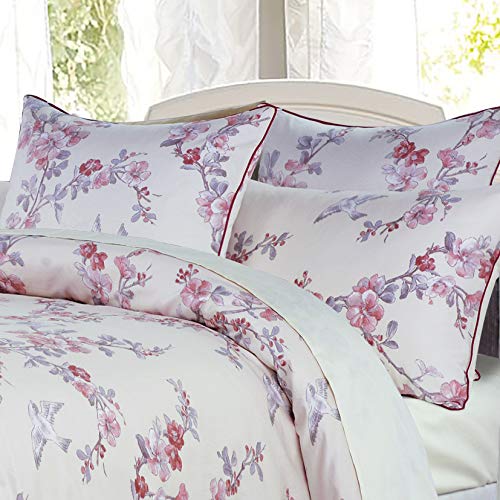 USTIDE Egyptian Cotton Duvet Cover Set Super King 3 Pieces Farmhouse Blossom Birds Bedding Elegant Bed Cover with 2 Pillowcases - Image 2