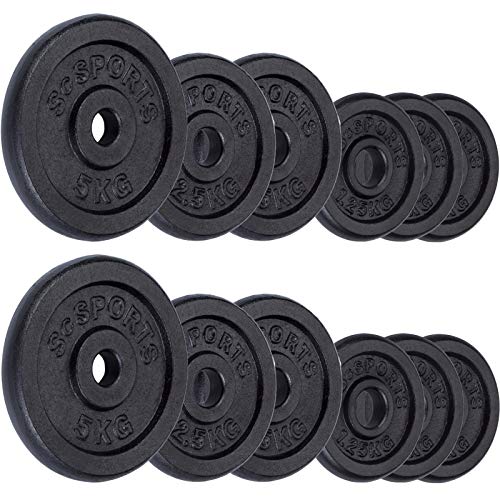 ScSPORTS 27,5 kg Hantelscheiben-Set Guss 6X 1,25 + 4X 2,5 + 2X 5 kg Gewichte 30/31 mm Bohrung, durch Intertek geprüft + bestanden¹