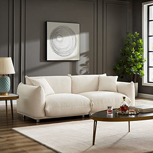 Hommoo Mid Century Modern Couch For Living Room Bedroom Soft Loveseat Sofa Boucle Sofa With Metal Legs Comfy Couch 87" W Small Couch For Small Space With Pillows White #TOP6