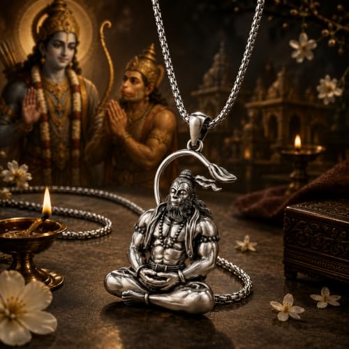Image of Hanuman Locket for Men & Women | Spiritual Religious Pendant with Chain | Bajrangbali Hanuman Ji Kavach for Protection, Strength, Positive Energy & Devotional Wear Unisex