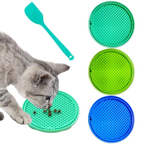 3er-Set Schleckmatte Katze, Leckmatte Katze Mit Silikonspatel, Slow Feeder Hunde mit Saugnäpfen, für Hundetraining Fellpflege und Baden (10cm x...
