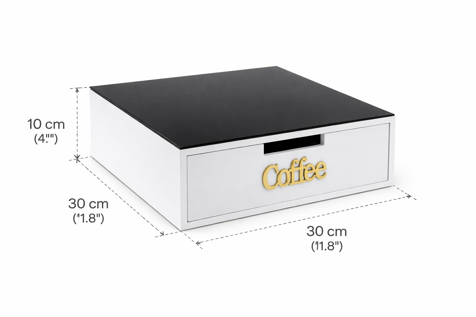 Porta Capsule e Cialde Caffè in Bambù e Vetro Nero – Cassetto 3 Scomparti Organizer Capsule e Cialde (scritta nera)