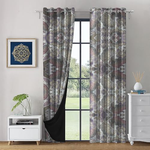 Image of LINENWALAS Printed Blackout Curtains for 6 Feet Window | Set of 2 | Printed Drapes | Thermal Insulated, Room Darkening Panels with Grommet Hanging for Living Room (Lilac jacobean)
