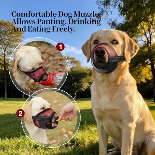 Image of 2 Pack Dog Muzzle, Soft Mesh Muzzles for Small Medium Large Dogs, Breathable Pet Muzzle Adjustable Dog Mouth Guard for Biting Chewing Grooming, Allow Drinking Panting, Red XL