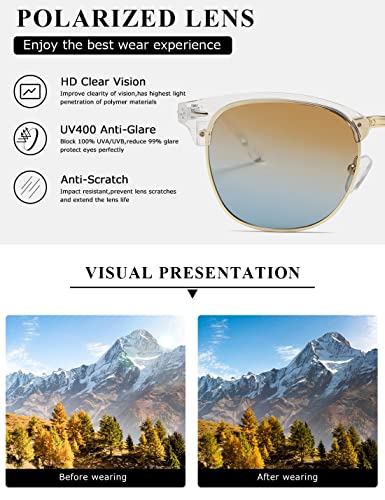 Image of AEVOGUE Polarized Semi Rimless Sunglasses for Men Women, Retro UV400 Sun Glasses for Driving Outdoor