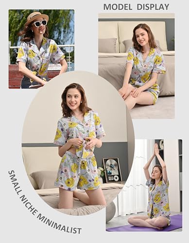 Image of NAP BOUND 100% Cotton Pajamas for Women Sets 2 Pieces Pjs Button short sleeves with Pockets Soft Sleepwear Loungewear XS-XXL